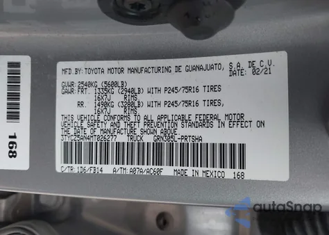 2021 Toyota Tacoma Sr V6 from USA, damaged, VIN 3TYCZ5AN4MT026277